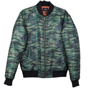 Forever 21 Men's Bomber Jacket Size S Green Camo Rise Above Embroidered Pockets